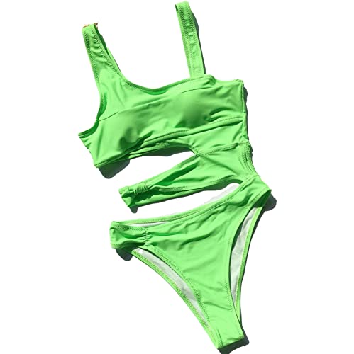 Maillot de bain une pièce vert fluorescent pour sublimer la silhouette avec son effet bikini creux S