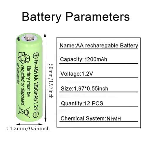 Ni-MH Rechargeable AA Batteries,1.2V 1200mAh High Capacity Pre-Charged Double A Solar Battery for Garden Landscaping Solar Lights, String Lights Pathway Lights,Mouse, Keyboard (Pack of 12) - Thumbnail 2