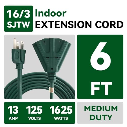 GREATIDE 6 Ft Outdoor Extension Cord with 3 Electrical Power Outlets - 16/3 SJTW Green Cable with 3 Prong Grounded Plug by GREATIDE - Used condition - Image 2