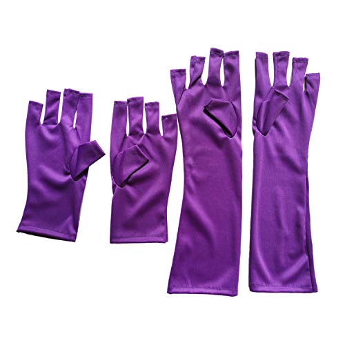 Chris.W 2 Pairs Purple UV Shield Glove Fingerless Anti UV Gloves, Protect Hands from UV Light for Gel Manicures with LED UV Gel Polish Drying Lamp(Long + Short)