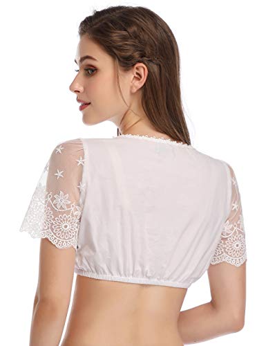 GloryStar Women\'s Bavarian Oktoberfest Costume Traditional Dirndl Blouse Shirt Solid Color Short Sleeve Tube Top (S, White05)