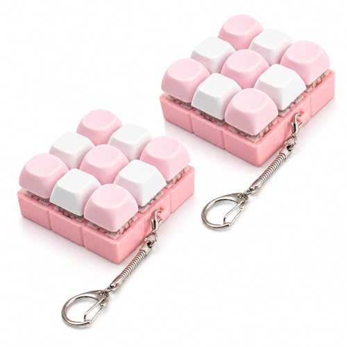 2 Pcs Pink Keyboard Fidget Toy for Adults, 9 Keys Clicker Keyboard Keychain