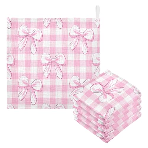 Kigai Cute Pink Bows Baby Washcloths,3pcs Ultra Soft Absorbent Towel,Newborn Bath Face Towel, Natural Reusable Baby Wipes for Sensitive Skin, Baby Registry as Shower