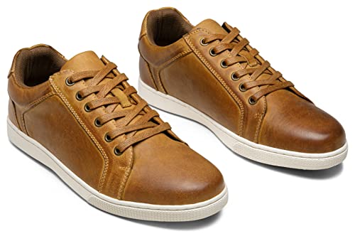 Jousen Men's Sneakers Leather Casual Shoes For Men Breathable Business Casual Sneaker Retro Fashion Sneaker (Amy902 Yellow Brown 10) #TOP22