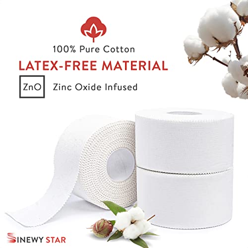 Sinewy Star (3 Pack White Athletic Sports Tape (45 Feet) - Very Strong Easy Tear No Sticky Residue - Best Tape For Medical Trainers & Athlete - Suitable For Hockey Stick, Tennis & Gymnastics… #TOP6