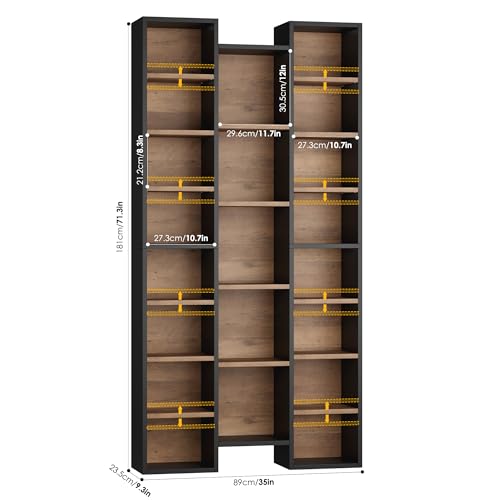 FOTOSOK-71-H-Bookshelf-with-21-Cubes-Triple-Wide-Tall-Bookshelf-8-Tier-Bookcase-with-8-Adjustable-Shelves-Large-Bookshelf-DVDCD-Media-Tower-Storage-Freestanding-Display-Shelf-Cabinet
