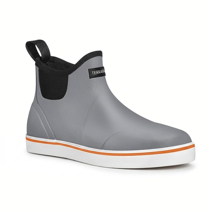 Men's Waterproof Deck Boots - Anti-Slip Natural Rubber Fishing & Sailing Ankle Rain waterproof shoes for men with Memory Foam (Sizes 7-14)