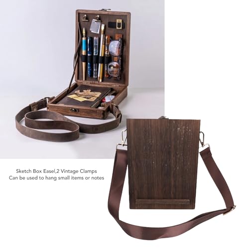 Diydeg Writers Messenger Wood Box, Retro Artist Tool Bag with Hinged Lid Front Clasp, Portable Artist Tool Storage Postman Bag Sketch Art Easel for Brushes, Pens & Outdoor Painting