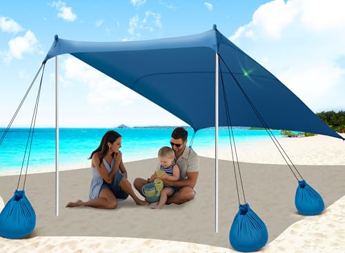 Vibemo Beach Tent, UPF50+ Sun Shelter, 10x10ft Outdoor Canopy with Sandbags, Ground Pegs, Stability Poles & Sand Shovel, Portable Sun Shade for Traveling, Camping, Fishing, Picnics & Backyard Fun