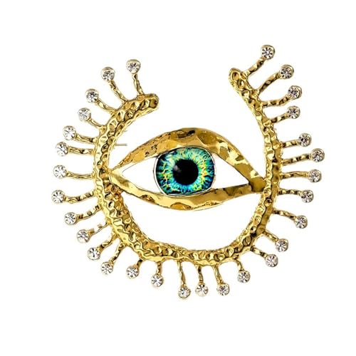Vintage Evil Eye Brooch Pin Good Lucky Crystal CZ Evil Eye Lapel Pin for Women Unique Rhinestone Big Devil's Eye Brooch Wedding Party Birthday Coat Suit Dress Accessories Gifts (green)