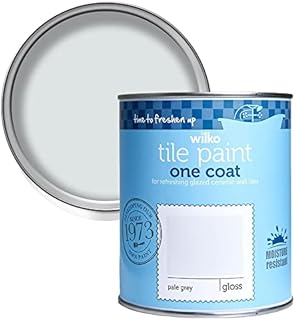 wilko One Coat Pale Grey Tile Gloss Paint, Glazed Ceramic Tiles Paint, Moisture Resistant Tile Gloss Paint, One Coat Tile Gloss Paint, 750ml