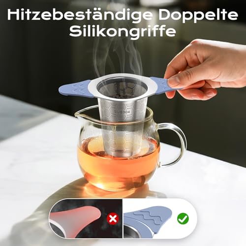 Foto von yomanta teesieb für losen tee mit Deckel，Breiter Griff mit hitzebeständigem Silikon，304 Edelstahl Teesieb für Teekannen/Tassen