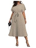 Floerns Women's Plus Size Summer Midi Dress Dolman Sleeve Pleated Work A Line Dresses Khaki 3X-Large Plus