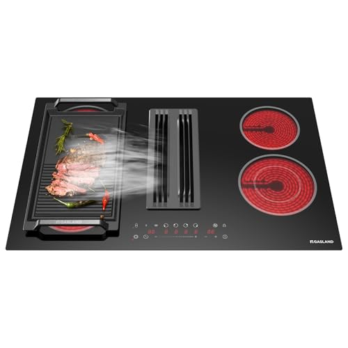 GASLAND 31.5 Inch Electric Cooktop with Downdraft Vent, 4 Burners 80cm Glass Radiant Stovetop 220V, 3-speed Max. 330 CFM Downdraft Exhaust