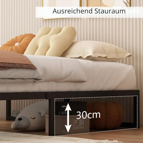 Yicensen Metallbett 160x190 cm mit Lattenrost, 36cm Höhe, Schwarz – Ansicht 5