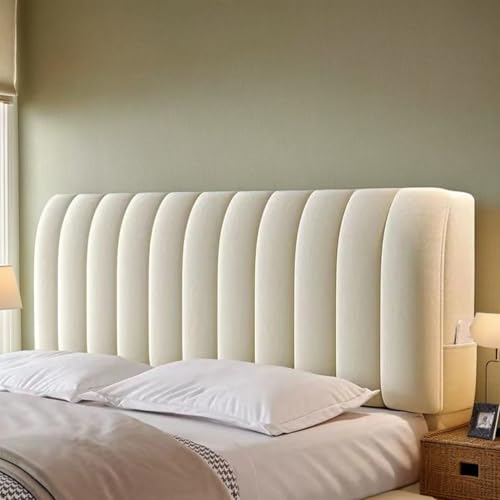 RICPYOIU Funda Acolchada para Cabecera En Terciopelo con Relleno De Algodón Espesado En Colores Sólidos para Camas Individuales Dobles King Queen Decoración De Dormitorio,Beige,150cm