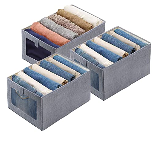 Lot de 3 Boites de Rangement Pliables pour Armoire Organiseurs de Tiroir en Tissu 40 x 28 x 17cm Organiseurs Grands pour Vêtements, Pantalons, Jouets et Livres (Gris) Cover