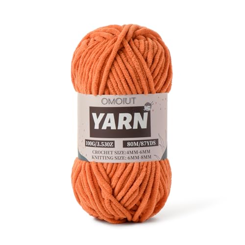 Image of Orange Fluffy Chenille Yarn for Crocheting - Baby Yarn for Crocheting Soft Blanket - (100g /87.4yds) Crochet Amigurumi Chunky Yarns - Super Bulky 5 Velvet Yarns