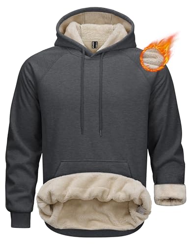 MAGCOMSEN Pullover Herren Gefütterte Kapuzenpullover Fleece Sweatshirt Basic Arbeitspullover, Dunkelgrau, XL