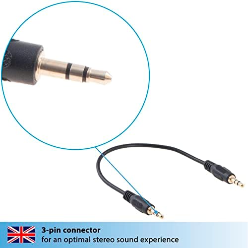 valonic short audio cable - 20 cm - 3,5mm - AUX cord for car, TV or phone - male to male - black