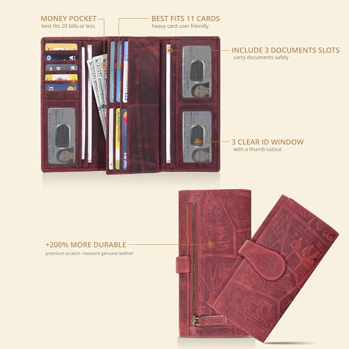 Image of Real Leather Women Wallet Leather with RFID Blocking -Trifold Card Holder Designer Ladies Clutch with ID Window Wallets
