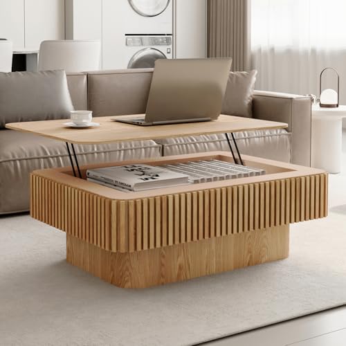 SPMETUYO Lift Top Coffee Table for Living Room Smart Coffee Tables with Lifting Top Modern Coffee Table with Storage for Apartment Office 38.6" Rectangle Oak