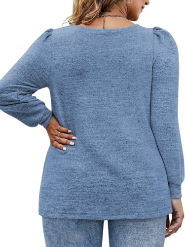 Image of VOGRACE Womens-Plus-Size-Tops Crew Neck Puff Sleeve Shirts Casual Tunic Sweatshirts XL-5XL