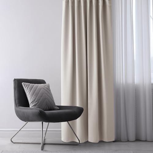 RESTILO Blackout Rideau occultant Galon Fronceur 140 x 245 cm 1 pièce Beige Clair Rideau décoratif Opaque pour fenêtre – vue 2