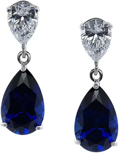 3Ct Pear Cut Blue Sapphire Diamond Elegant Tear Drop Earrings for Women Sterling Silver 14k White Gold Plated