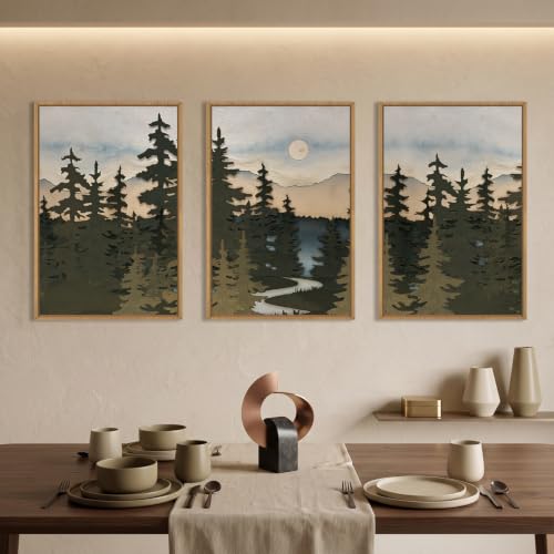 HPNIUB Large Boho Woodcut Mountain Framed Wall Art Set -16"x24"x3 by HPNIUB - Used condition - Image 3