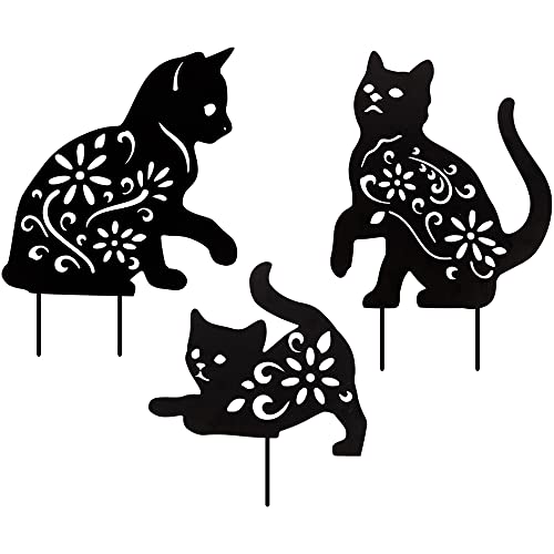 Aoreun Schwarze Katzen Silhouette, 3 Stück Schwarze Katze Deko Garten, Garten Katze Stäbe,Katzen mit Das Auge,schreckt Vögel, Tiere,menschliche Schädlingsbekämpfung für Outdoor Hof Garten Dekoration Cover