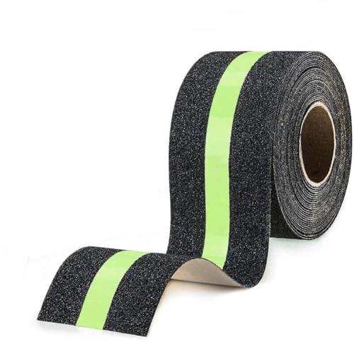 Knifora Anti Slip Tape for Stairs with Glow in Dark Center Stripe, 2 Inch x 5 Meter Waterproof Grip Tape Roll for Stair Treads, High Traction Non Skid Safety Strips for Indoor Outdoor Steps
