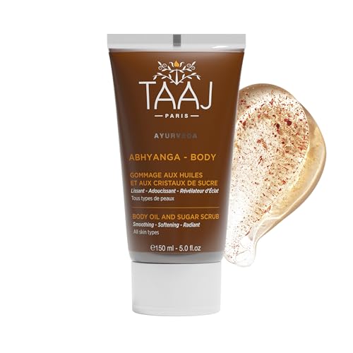 TAAJ | Gommage aux Huiles & aux Cristaux de Sucre - ABHYANGA | Nettoyage & Gommage | Exfoliation Douce | Lissant, Adoucissant, Révélateur d’Éclat | Peau plus Lisse, Douce & Soyeuse | 150 ml