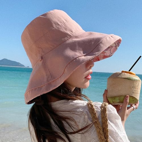 Reversible Bucket Hat Women UV Sun Protection Wide Brim Fisherman Hat Summer Beach Travel Cap - Image 3