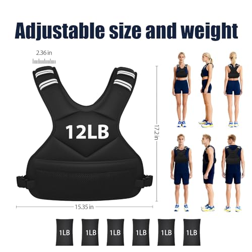 Ragebby Adjustable Weighted Vest for Women Men, 12-18lb Vest with 6 Ironsand Weights, Weight Vest with Reflective Strip for Running, Walking, Exercise, Strength Training - image 3
