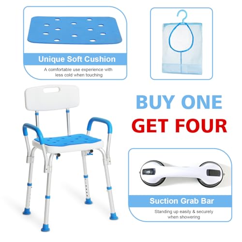 Shower-Chair-with-Arms-and-Back-Padded-Shower-Seat-for-Inside-Shower-with-Grab-BarToiletry-Bag-Tool-Free-Shower-Seat-for-Bathtub-Shower-Bath-Chair-for-ElderlyDisabled-by-SOUHEILO