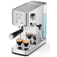 COWSAR Espresso Machine 20 Bar, Compact Commercial Espresso Maker with Milk Frother, Visual Pressure Gauge, Coffee Machine with 47oz Removable Water Tank and Capsule Funnel, for Cappuccino, Latte
