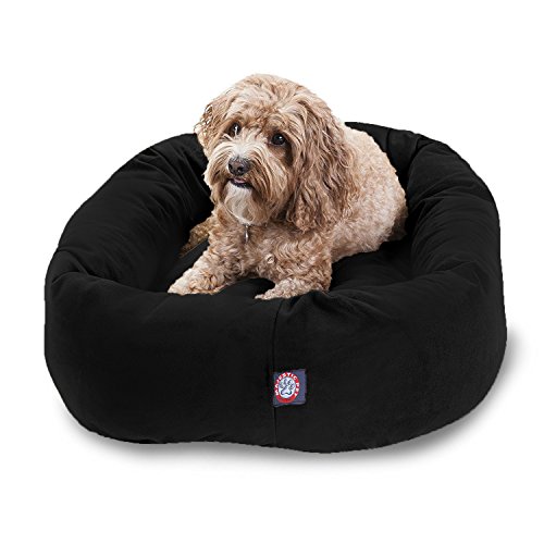Majestic Pet 32 Inch Suede Calming Dog Bed Washable – Cozy Soft Round Dog Bed with Spine Support for Dogs to Rest their Head - Fluffy Donut Dog Bed 32x23x7 (Inch) - Round Pet Bed Medium – Black by Majestic Pet - Used condition - US$30.41