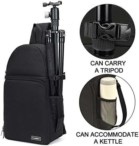 Cwatcun Camera Bag, Camera Shoulder Bag, Sling, Chest Bag, Waterproof, Tripod(Black)
