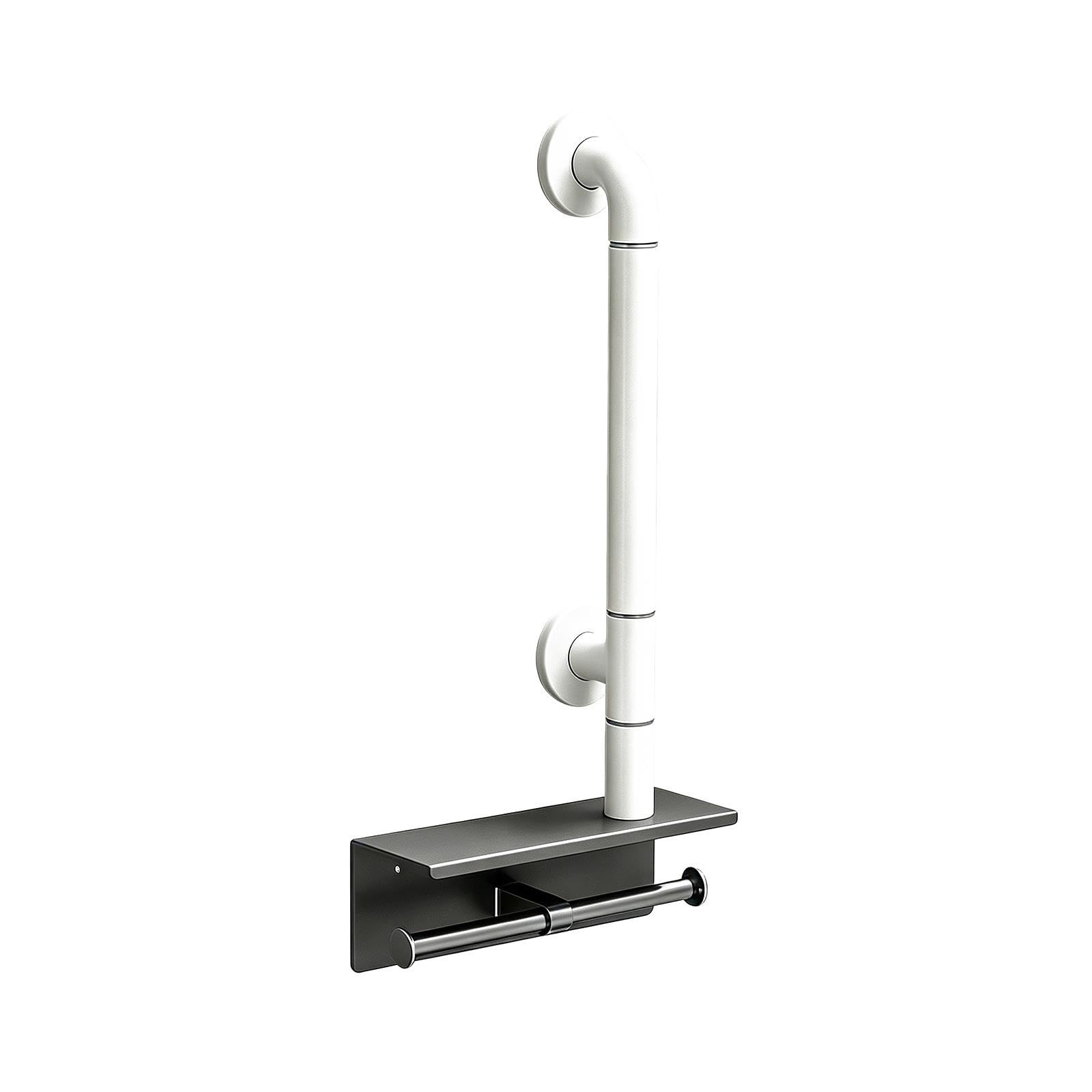 Maniglione Bagno con Ripiano, Acciaio Inox | Maniglione WC 3‑in‑1 con Portarotoli Doppio, Maniglia di Supporto a Muro, 150 Kg, per Anziani e Disabili(Gray)