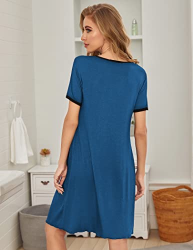 Image of Ekouaer Women's Nightgown Short Sleeve Sleepwear Comfy Sleepshirts Pleated Scoopneck Nightshirt S-XXXL