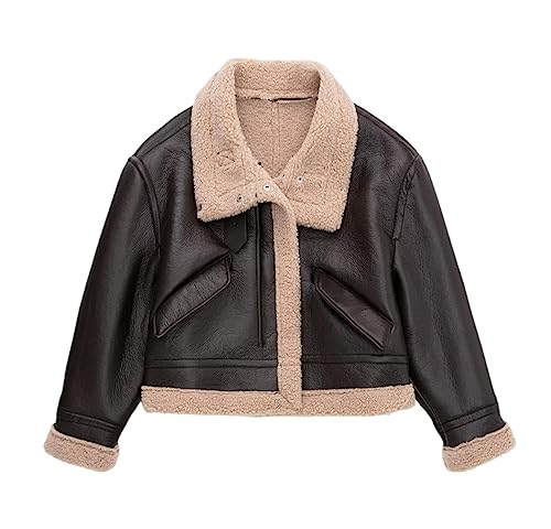Veste en simili cuir polaire pour femme FULBHPRINT manteau d'hiver vintage ample