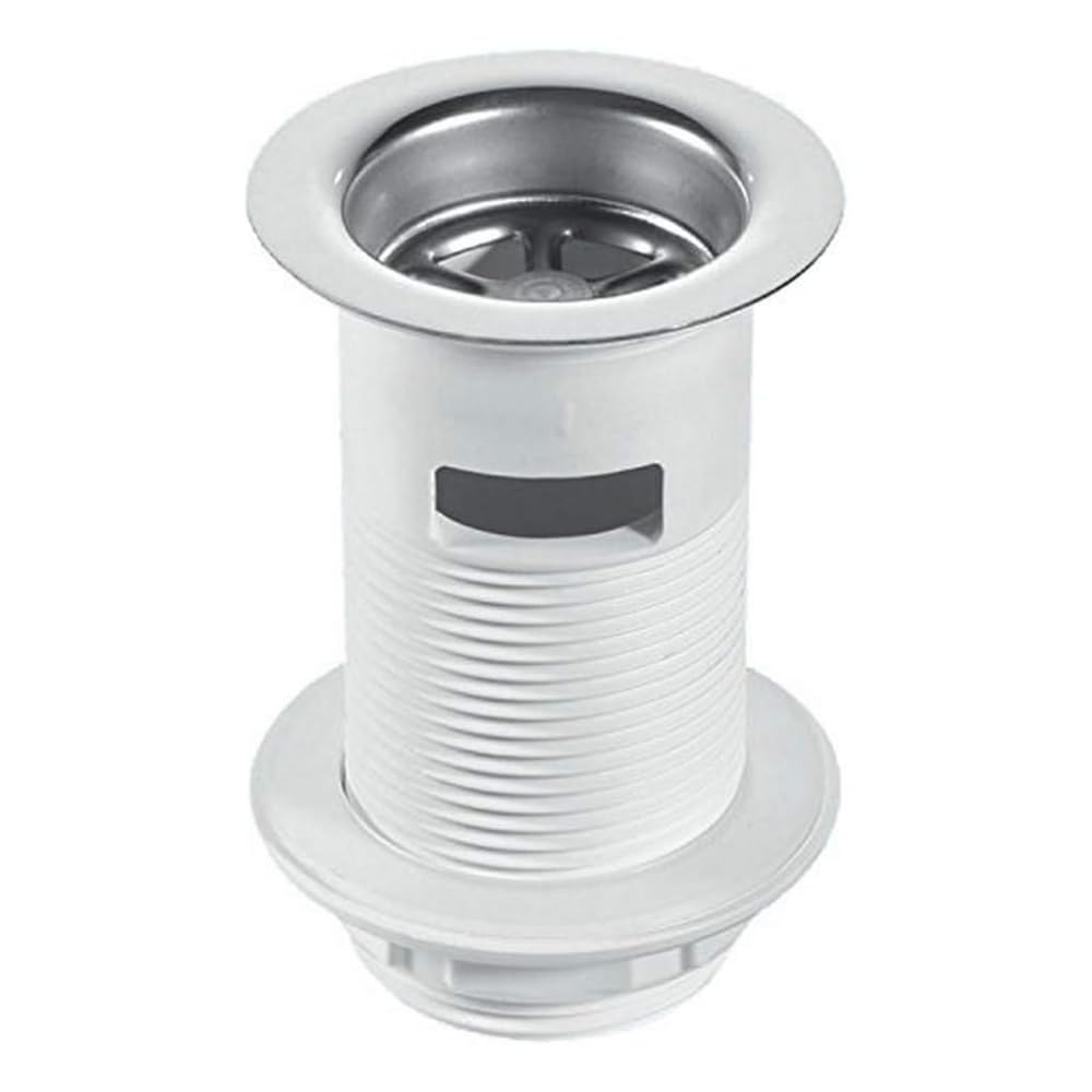McAlpine 1.25" White Plastic Basin Waste - 60mm Stainless Steel Flange x 3.5" Tail