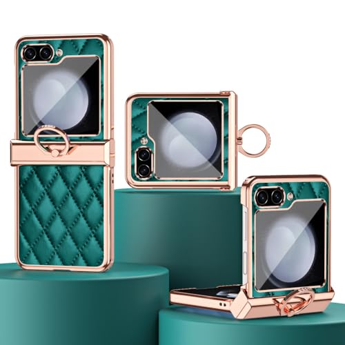 Étui en cuir PU premium pour Galaxy Z Flip4 finition vert métallisé