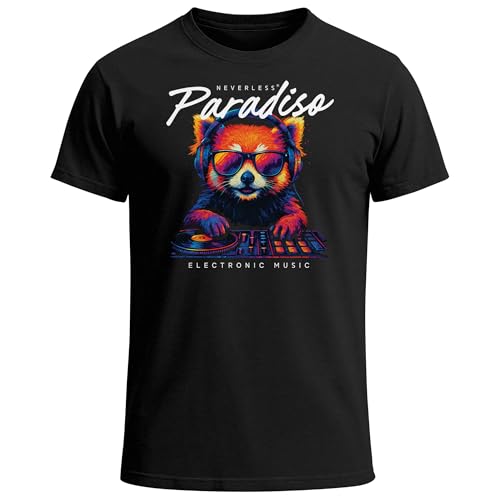 Neverless® Herren T-Shirt DJ Panda EDM Grafikshirt | Electronic Music Print für Festival Club Streetwear | Kurzarmshirt für Musikfan Schwarz XL