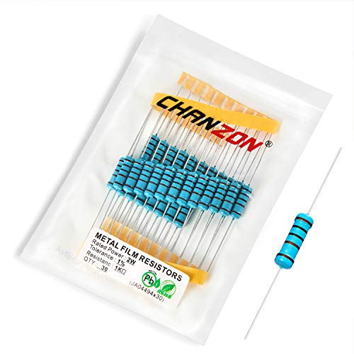 Chanzon 30pcs 2W 1K Ω ohm Metal Film Fixed Resistor 0.01 ±1% Tolerance 1KR MF Through Hole Resistors Current Limiting Rohs Certificated