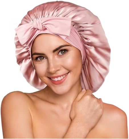 100% Mulberry Silk Bonnet for Sleeping Women Men, Large Double Layer