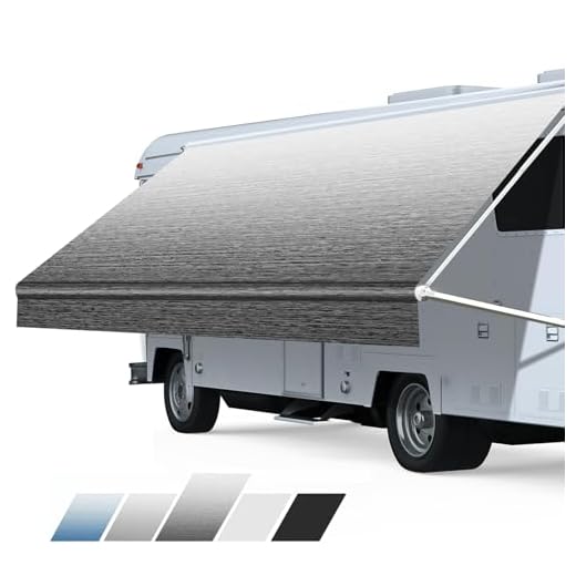 RV Awning Fabric Replacement, Heavy Duty 18.5oz Vinyl RV Awning Fabric, Universal Outdoor Canopy for Camper, Trailer and Motorhome (Black Fade, 21FT(Fabric 20'2"))
