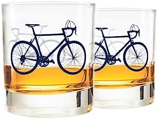 Greenline Goods – Bicycle Whiskey Glasses (Set of 2) |10 oz Tumbler Gift Set with Colorful Cyclist Designs | Unique Gifts for Cyclists & Bike Riders [Navy]