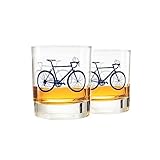 Greenline Goods – Bicycle Whiskey Glasses (Set of 2) |10 oz Tumbler Gift Set with Colorful Cyclist Designs | Unique Gifts for Cyclists & Bike Riders [Navy]